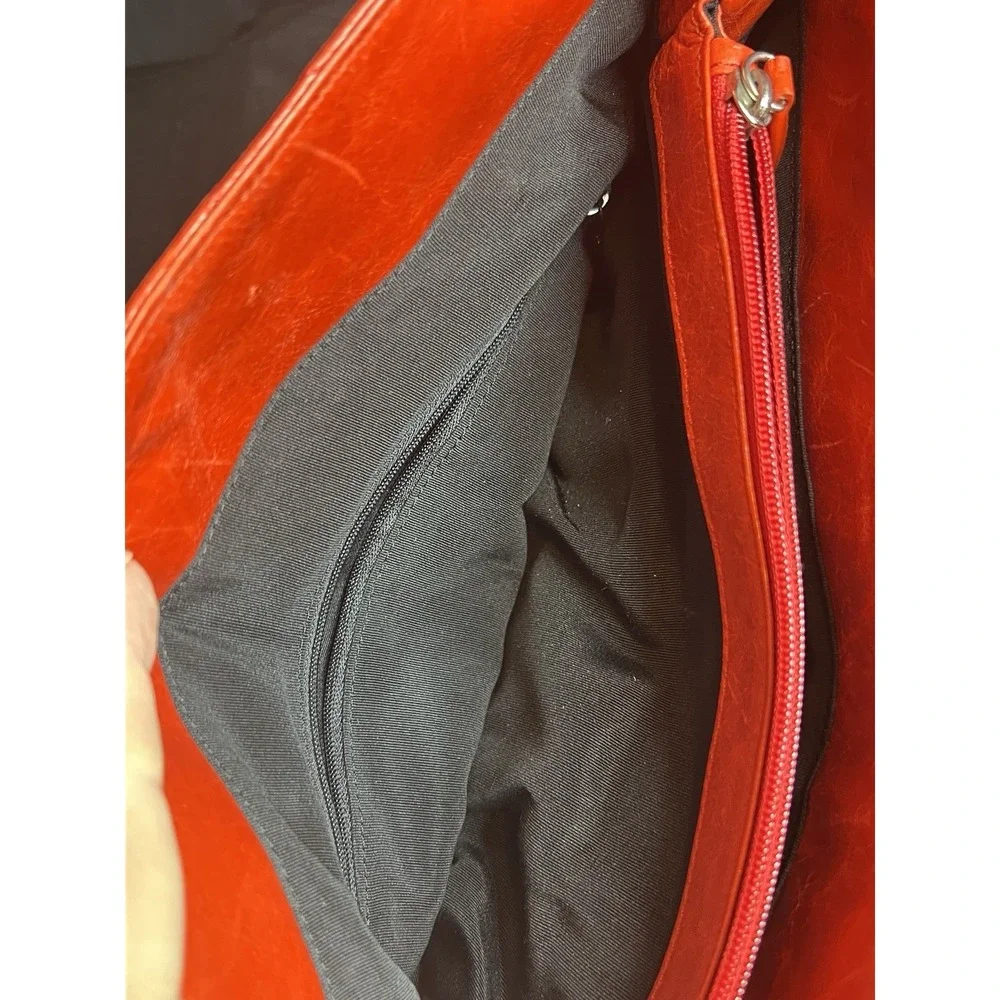 Red Quilted Stitched Fold Over Shoulder Bag Silver Hardware Double Handled Purse